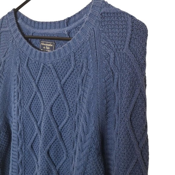 Abercrombie & Fitch Mens XL Blue Long Sleeves Cable Knit Crew Neck Sweater - Picture 5 of 8